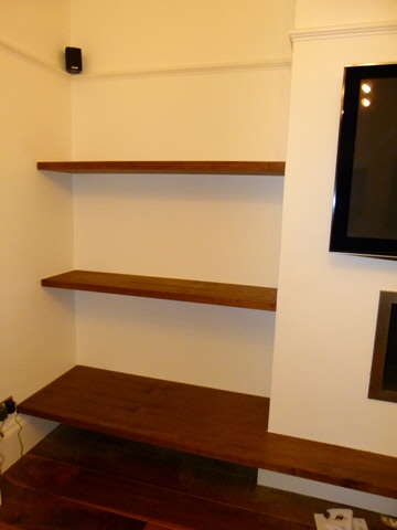 fitted walnut shelves